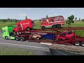 TRANSPORTING CARS & FRUITS WITH COLORED & JOHN DEERE vs CLAAS vs FENDT TRACTORS - BeamNG.drive #350