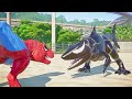 SPIDERMAN THE NEW TREX MOD VS VENOM, IRON MAN, HULK CAPTAIN AMERICA Super Hero Dinosaurs Fight