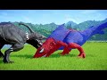 Iron-man Indominus Rex stonger dinosaur fight with Black Tyrannosaurus & Spider Shark - JWE