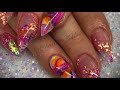 Acrylic nails - coloured design with glitter