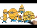 Mega Minions Dave, Gus, Tìm, Mel and Jerry | Despicable Me 4 Coloring Page