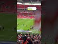 Southampton players and fans celebrating their play-off win versus Leeds and back to the Pl