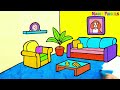 Living Room Drawing, Painting and Coloring for Kids & Toddlers | How to Draw Step by Step #217