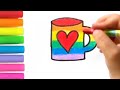 Cup drawing, how to draw a rainbow glass of water painting and drawing a cup for kids and Toddlers