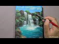 Waterfalls Landscape┃Acrylic painting on Canvas Step by Step ┃Satisfying┃Relaxing