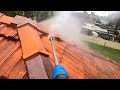 Pressure washing terracotta roof, lichen removal POV