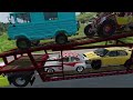 Flatbed Trailer Cars Transporatation with Truck - Pothole vs Car vs Deep Water - BeamNG.Drive #18
