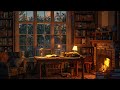 Old Book Shop Ambience - Rain & Thunder Sounds | Warm Fireplace | Sleep, Study, Meditation