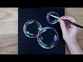 How To Paint Bubbles | Black Canvas Painting | Acrylic painting for beginners #132