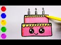 How To Draw a Cute Cake | Easy colorful cake drawing for kids & toddlers