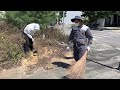 A young volunteer fainted while cleaning the sidewalk in the hot sun