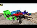Double Flatbed Trailer Truck vs Speedbumps Train vs Cars Tractor vs Train Beamng Drive#30