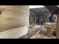 Process of sawing wood into thin, equal planks at the factory #wood #process #woodcutting