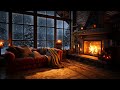 Night Cozy Living Room with Sounds Fireplace and Blizzard | Sleep, rest, study, ASMR