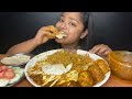 ASMR Eating Egg curry, Chicken leg piece, Green chilli with Rice