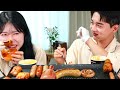 ASMR MUKBANG| Sausage party (Kielbasa, Long, Big Ham) with Chan Sori! Fire Noodles, Fried Chicken.