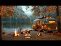 Sweet Jazz Music ☕ Cozy Autumn Camping Ambience with Smooth Piano Jazz Relaxing For Study And Work 📚