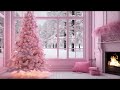 Pink Fireplace Pink Christmas Tree Snowing Burning Fireplace Relax Study Peaceful 1 Hour