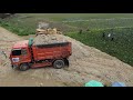 New project!! Huge Landfill Up by bulldozer D58E KOMATSU Pushing Soil & dump truckUnloading