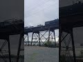 A Norfolk Southern Freight train and NJ transit train going past on the Delair Bridge