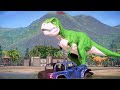 Green TREX, Blue Tarbosaurus Rex, Red Dracodentitan Dinosaurs Fight Jurassic World Evolution