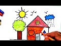 How to draw a house for kids | Drawing house from shapes step by step | Painting for kids