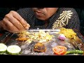 EATING POTATO AND EGG VORTA, SHRIMP FISH, VEGETABLE, SALAD EATING MUKBANG SHOW.