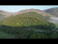 Borrowdale Valley Cumbria. Sunrise over the mountains and valley mist.