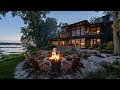 Calm Lakeside Spring with Cozy Fire Sounds | Perfect for Relaxation and Deep Sleep