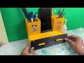 how to make pen stand | diy making desktop organizer with waste paper