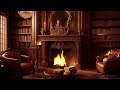 Luxurious Library Escape: Cozy Fireplace Ambiance | Relaxing Music Background and Crackling Fire