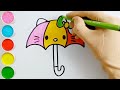 Cute Umbrella ☂️ & Little Bird 🐥 Easy Drawing Colouring & Painting Tutorial Step By Step For Kids