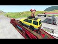 Cars Speed Bumps Flatbed Truck - Cars vs Deep Water - #beamngdrive