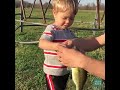 Little Boy Catches Fish with Toy Rod