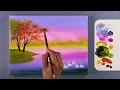 Sunset by the Lake Painting | Autumn Lake  Landscape Painting | Acrylic Painting For Beginners