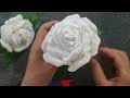 Handmade creativity.How to make beautiful white roses from toilet paper. DIY