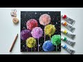 Easy Flowers Acrylic Painting With Bubble Wrap, Cotton Swab For Beginners on Black Canvas #975｜ASMR