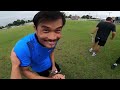 Professional football player team game, training eye view