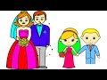 Little Bride and Groom Coloring Page | How to Draw Groom Bride