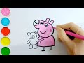 Peppa Pig holding her Teddy Bear Drawing, Painting & Coloring For Kids and Toddlers_ Child Art