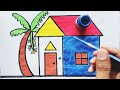 A cute house with banana tree drawing colour