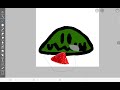 slimey cuts a strawberry and eats it