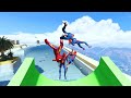 GTA 5 Spiderman jumping down the hill with the Hulk, Iron Man and others