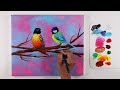 How to Paint Bird on Branch with Flowers | Acrylic Painting Techniques