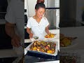Power couple cooking delicious food 🤤 roasted vegetables with salmon 🍣