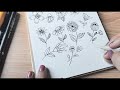 Stress relief floral doodle | bullet journal flowers and leaves easy doodle idea #doodleart