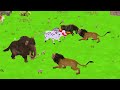 3 Giant Tiger Wolf vs 3 Lion Evil Attack Baby Cow  Saved By Buffalo and Elephant