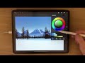 IPAD PAINTING TUTORIAL - Mountain and tree landscape art in Procreate