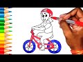 a girl bicycle drawing, coloring for kids and toddlers/a girl with bicycle drawing for kids