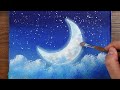 Easy Moonlight Landscape Acrylic Painting Technique｜Full Moon Painting For Beginners (1368)